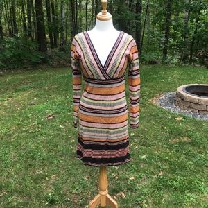 Missoni V Neck Wool Knit Stripe Dress, Size 6